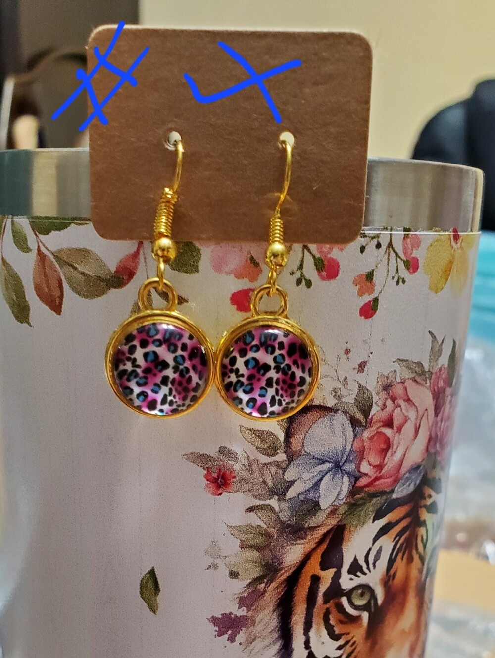 Druzy Animal Print Wired Earrings w/ Rubber Backings. - Picture 4 of 5